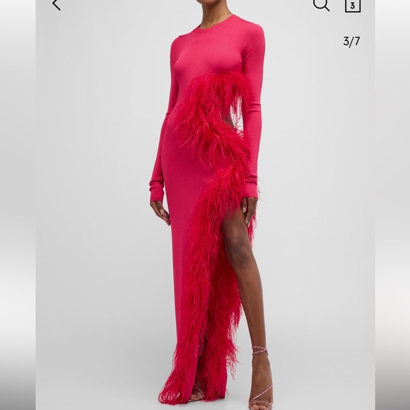 LAPOINTE
Feather-Trim Cutout Long-Sleeve High Shine Viscose Maxi Dress - Picture 8 of 14